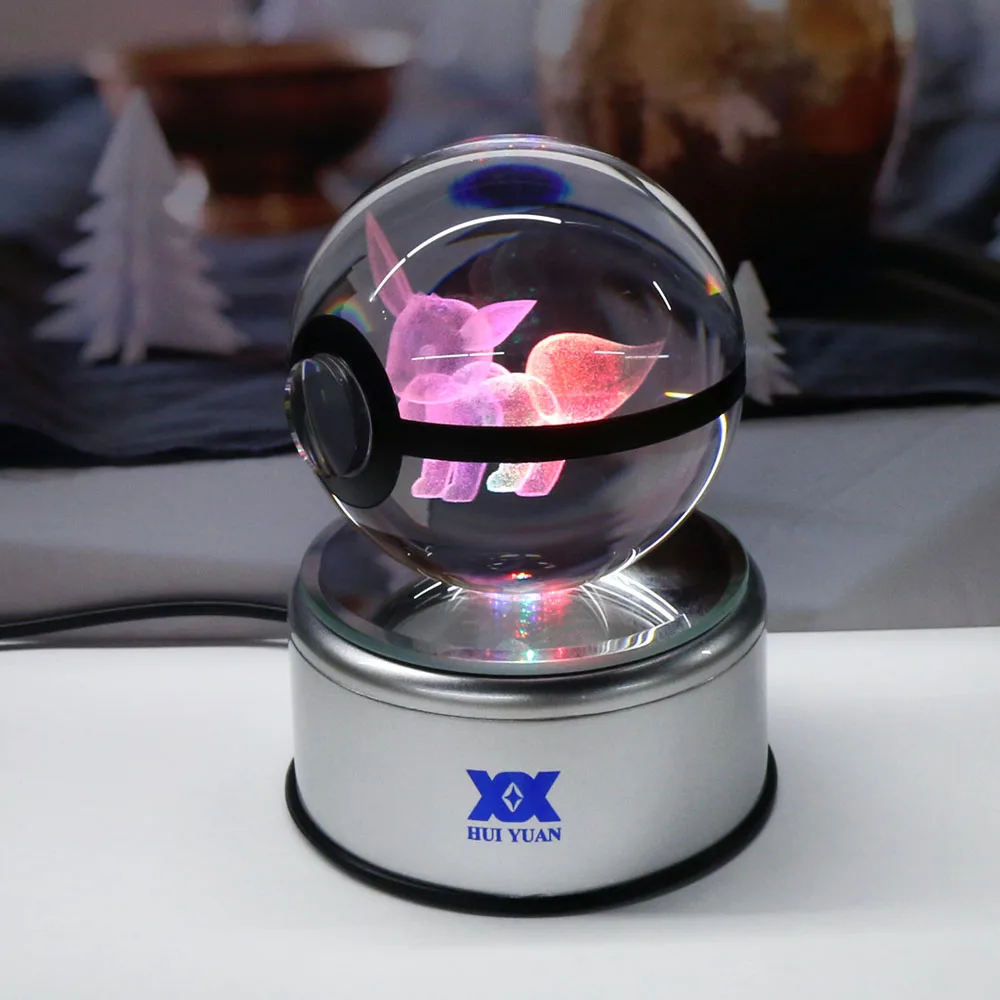 Eevee 3D лампа с хрустальным шаром Покемон го настольная украшение стеклянный шар ночник светодиодный красочный поворот база Хуэй Юань бренд