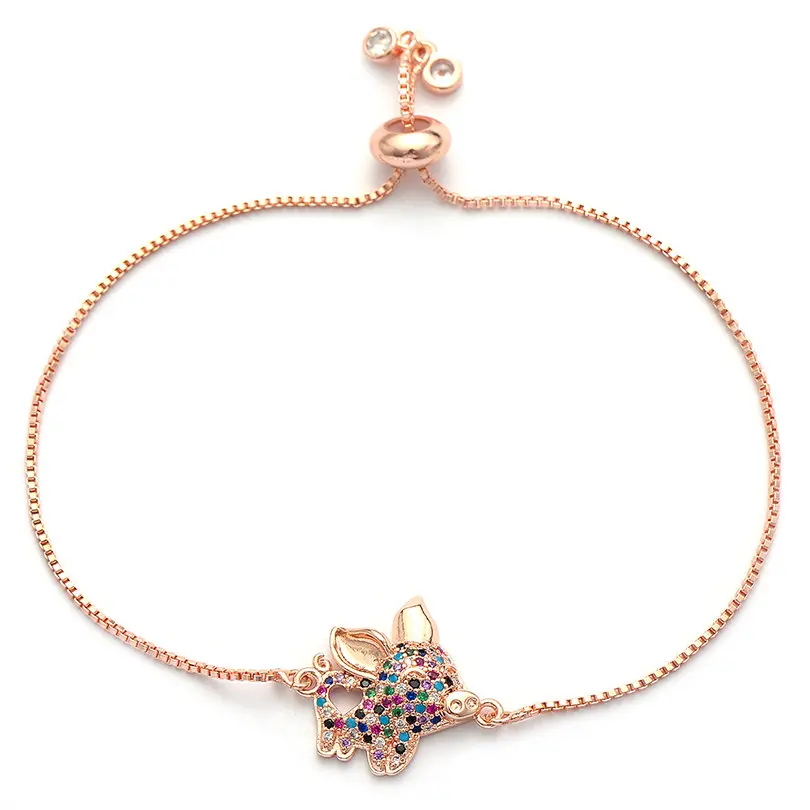 rose gold Pipitree поросенок "Счастливчик" браслет Медь вакуум золото Цвет Multi CZ циркониевые браслеты для Для женщин Для мужчин цепь животное Мода ювелирные изделия - Окраска металла: rose gold
