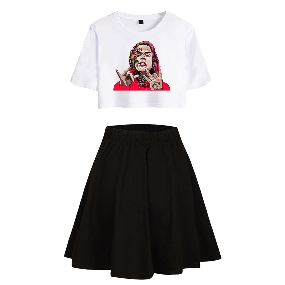 Модный 6ix9ine 69 сексуальный короткий костюм с юбкой Scunm Gang модное женское платье