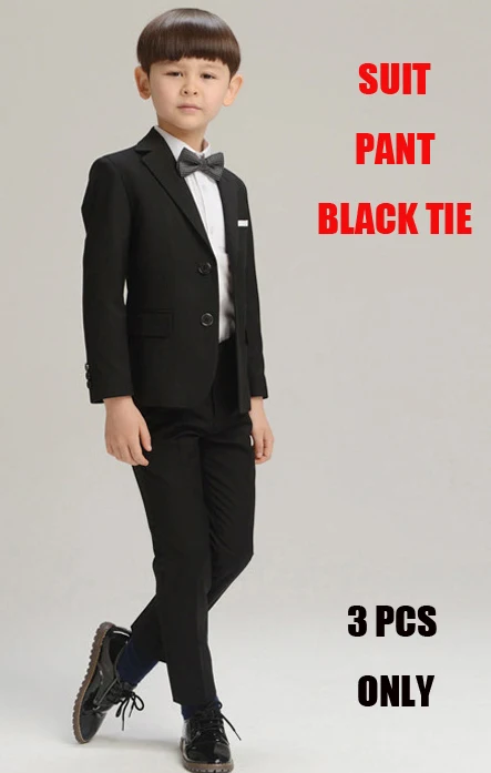 BLACK SUIT BLACK TIE Костюмы для мальчиков на свадьбу, комплект одежды(куртка и штаны с галстуком), Детская праздничная одежда для выпускного вечера для мальчиков, классический деловой костюм, платья - Цвет: BLACK SUIT BLACK TIE