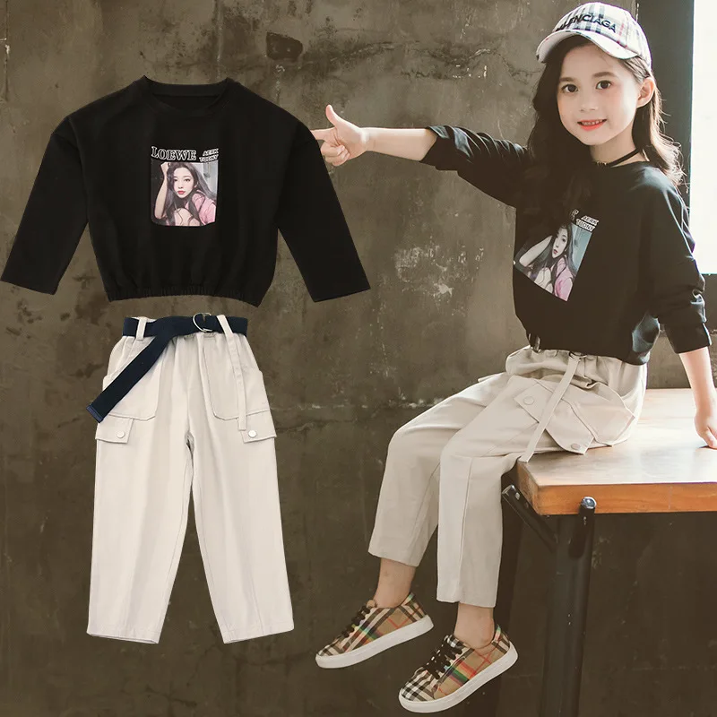 Новый модный Детский костюм осенняя рабочая одежда для девочек комплект со