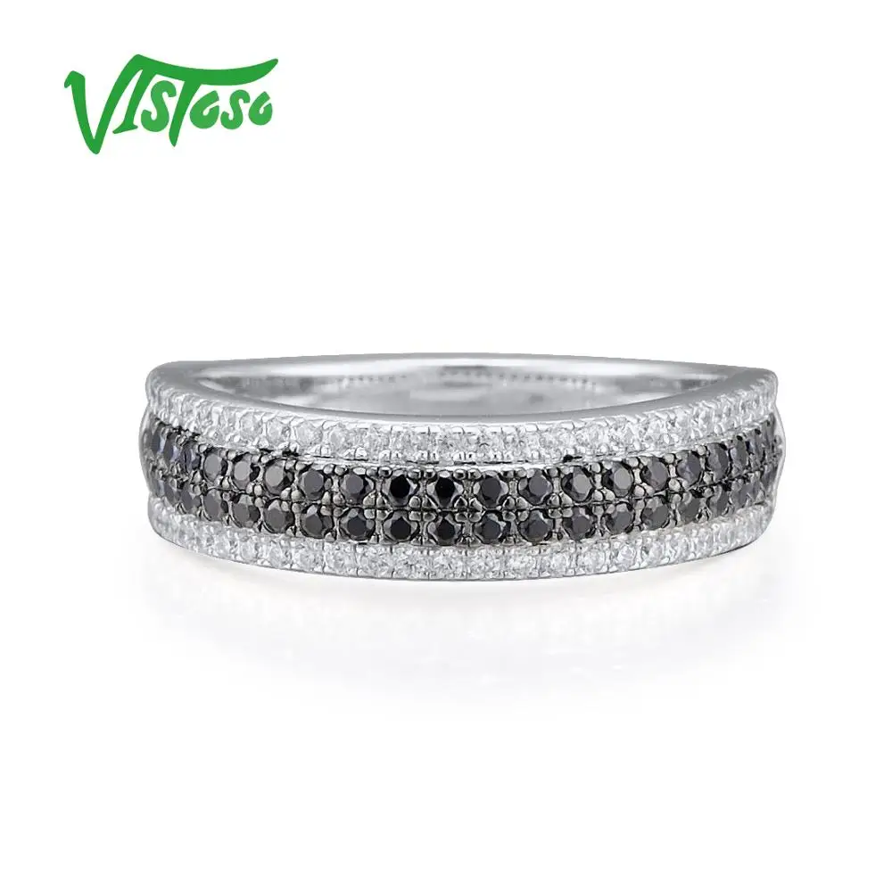 VISTOSO 925 пробы серебряные кольца для женщин натуральный камень черная шпинель