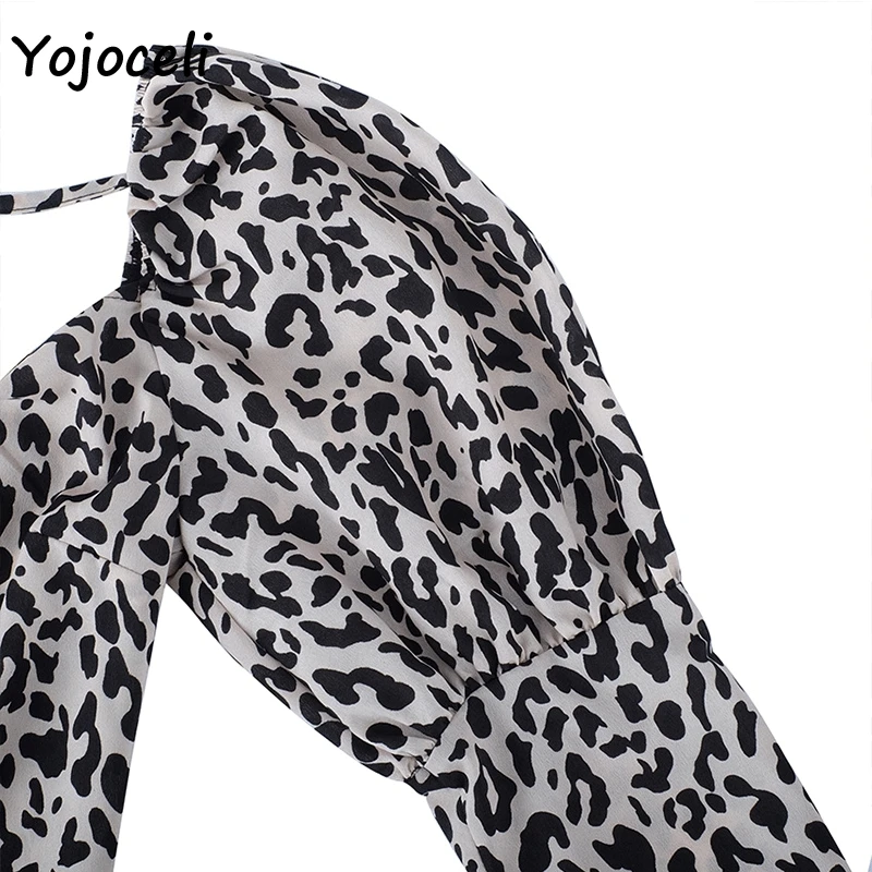 Yojocel 2018 trendy leopard blouses shirt women long sleeve square neck cropped tops streetwear puff female blusas |