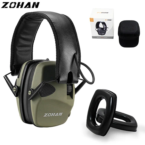 ZOHAN электронный наушник NRR22DB охотничьи теплые наушники тактическая стрельба Защита слуха и одна пара сменных гелевых ушных чашек - Цвет: green case