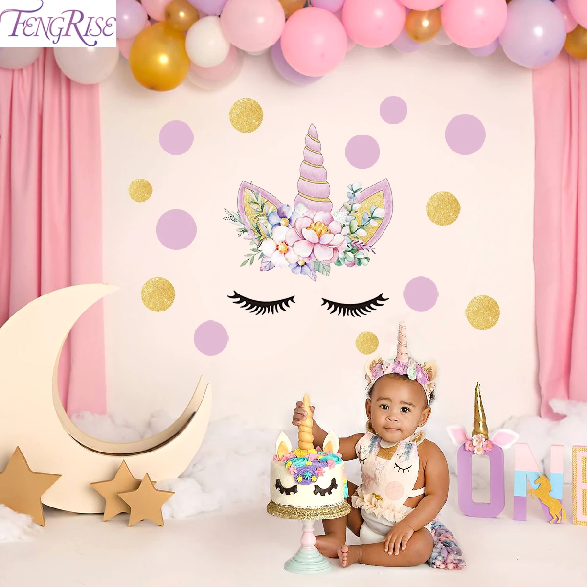 FENGRISE Единорог кружевное платье с цветочным рисунком в виде короны День рождения