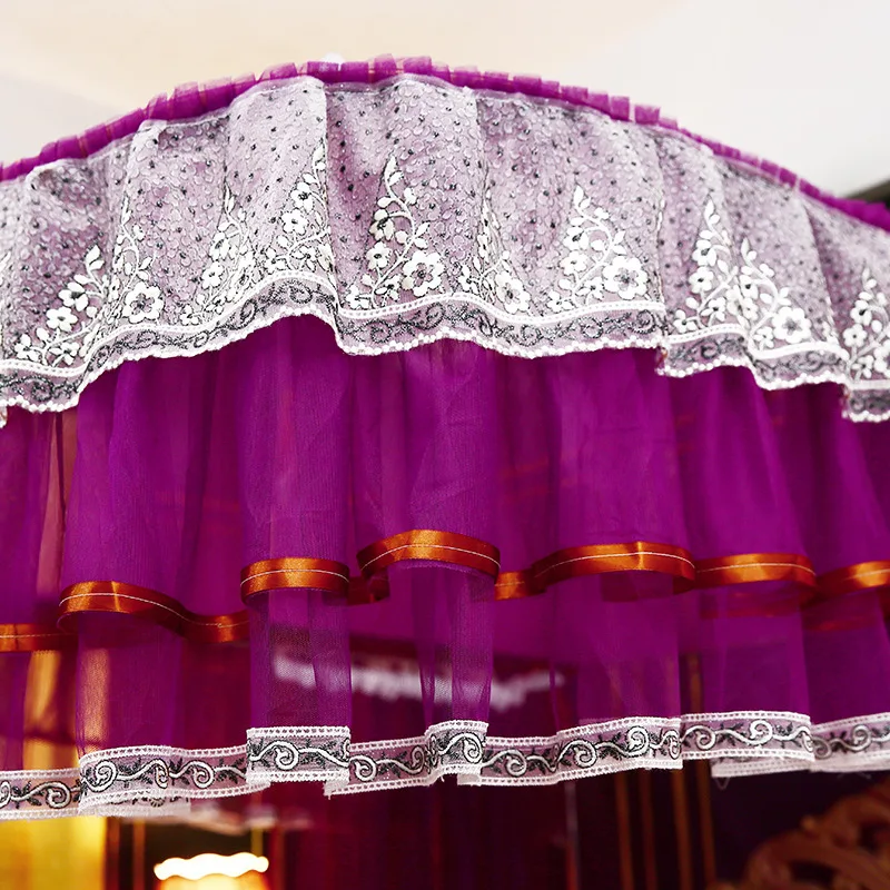 Роскошная U-образная белая кружевная противомоскитная сетка фиолетового