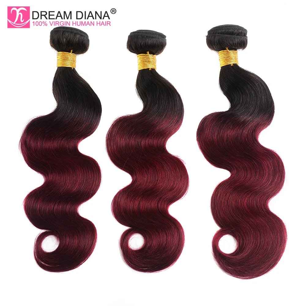 DreamDiana темно бордовый объемная волна два оттенки Омбре 3 пучка Remy Weave 99J