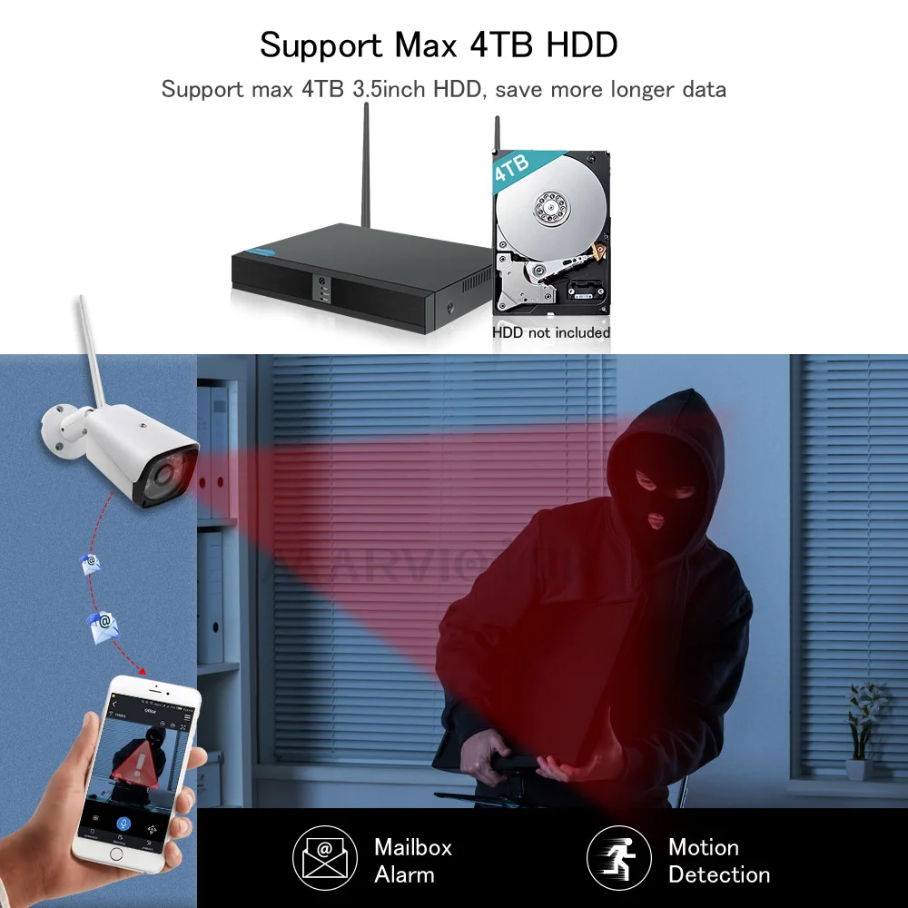4ch Wireless Outdoor security camera system wifi CCTV System Video Surveillance ip NVR Kit 4 cameras | Безопасность и защита