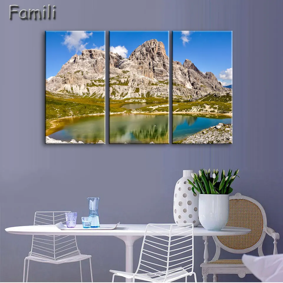 3 шт. озеро и Доломиты Природа пейзажи в Италии плакат на холсте из ткани стены