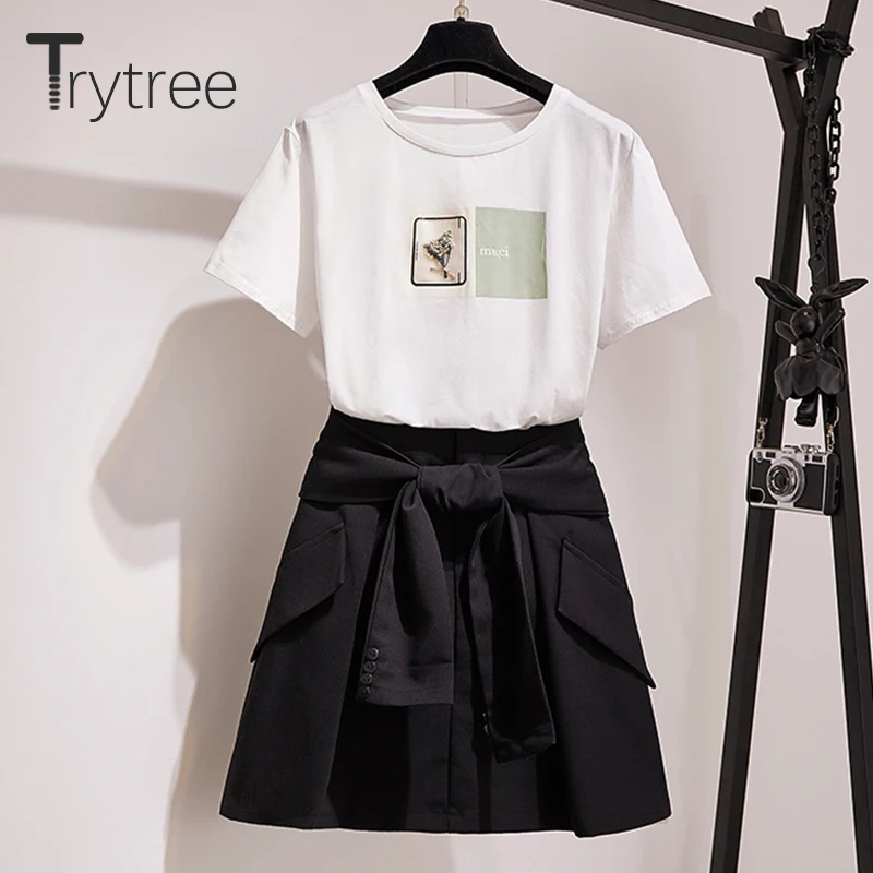 Trytree летний женский комплект из двух предметов Повседневный Топ с круглым