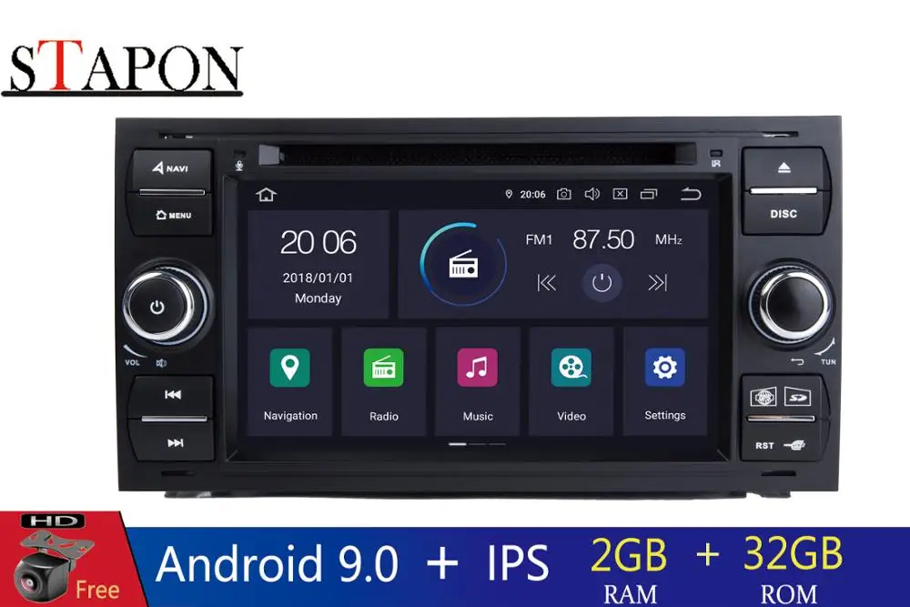 STAPON 2din Android 9 0 четырехъядерный процессор для Ford Transit/старый фокус 2 Гб ram
