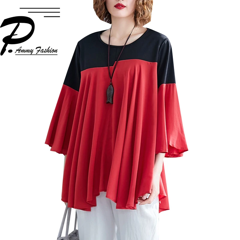 2019 летняя новая Корейская версия свободная труба рукав шить Футболка Топ для