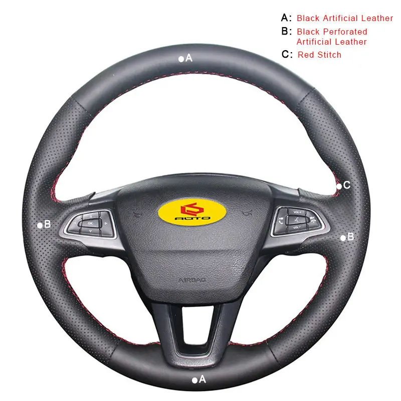 Artificial Leather Авто оплетка на руль Крышка для Ford Focus 3- Kuga- Escape Автомобильный руль чехлы кожа - Название цвета: Artificial Leather