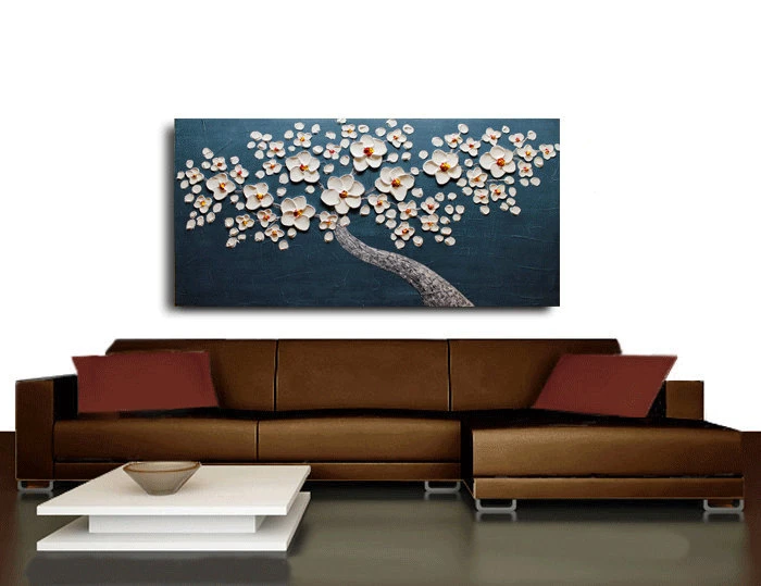 Ручная роспись толстый нож масляная краска белая дерево синий Современный