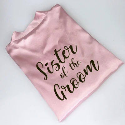 pink ro sister groom C& Fung, новинка, халат для невесты, подружки невесты, с белыми черными буквами, для мамы, сестры невесты, свадебный подарок, халат, кимоно, атласные халаты - Цвет: pink ro sister groom