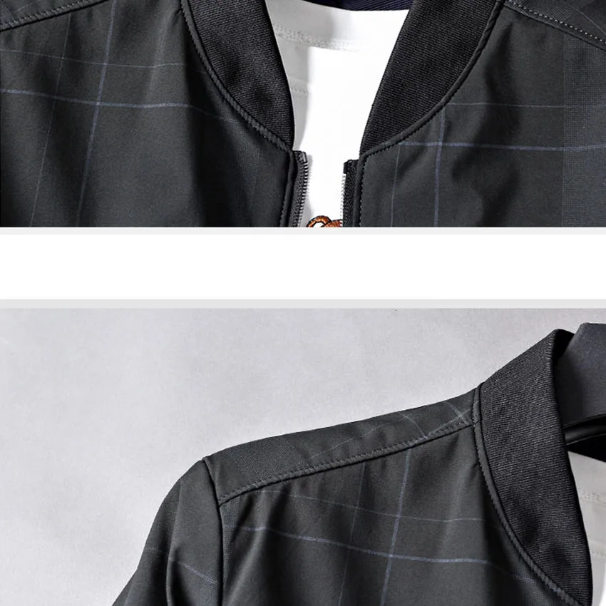 

New arrival 2019 spring autumn baseball style jacket men plaid thin smart casual coat outerwear plus size
