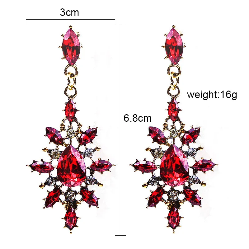ES2149 Red Crystal Water Drop Earrings CZ Vintage Geometric Gold Square Exaggerated Long Dangle Earrings for Women Brincos Party Jewelry - Окраска металла: ES2149 Red