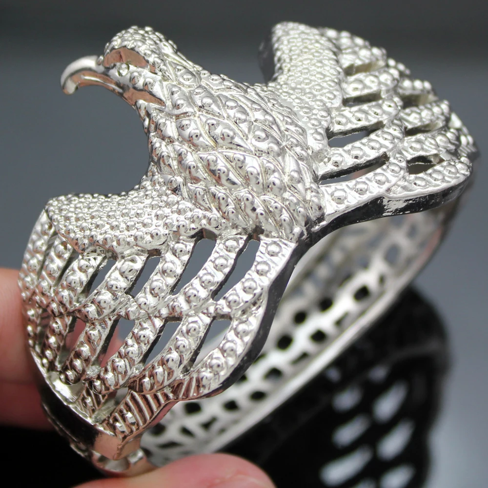 Западный посеребренный Магнитный откидной филигранный браслет с орлом