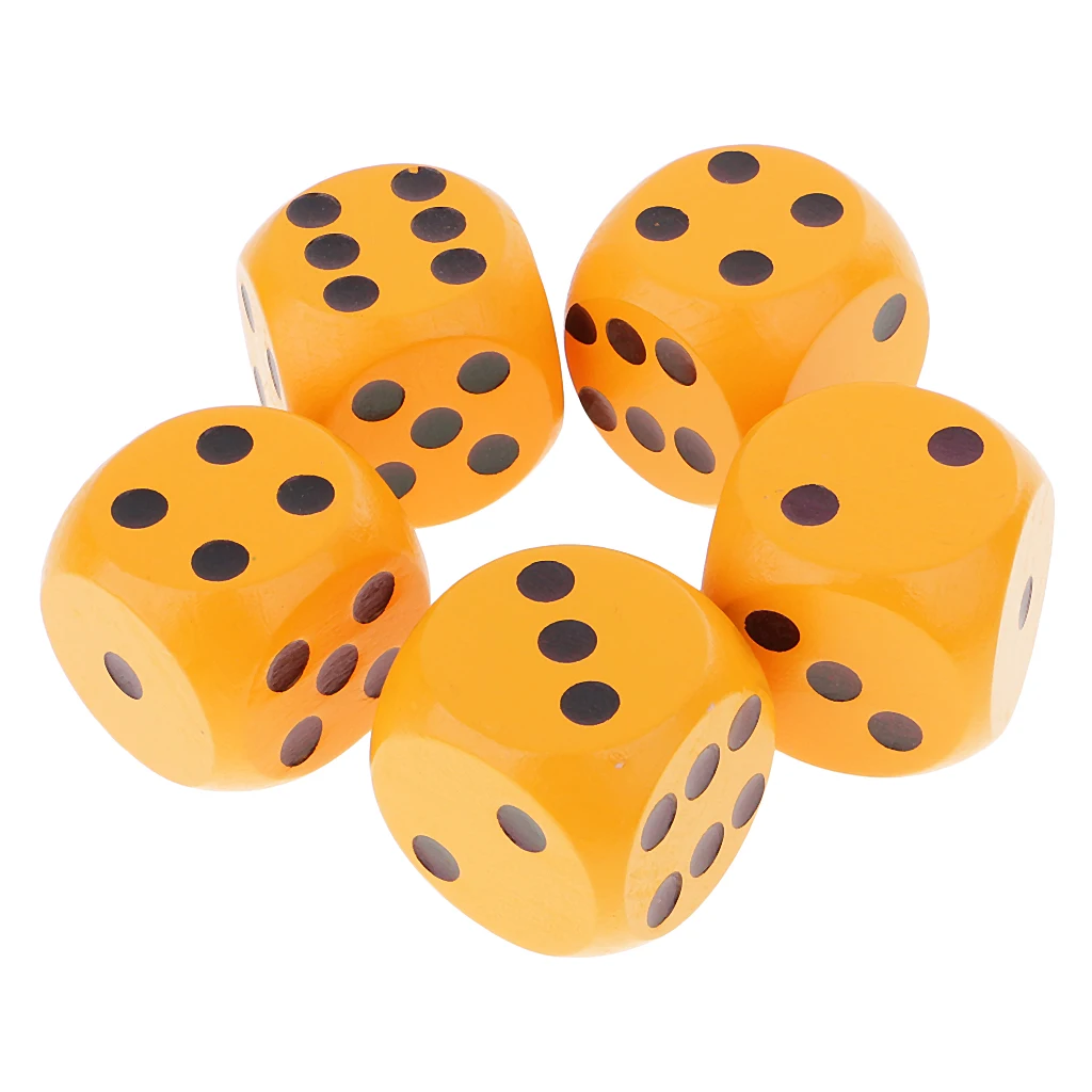 MagiDeal, 5 шт./набор, 3 см, деревянные игральные кости D6, шестигранные точечные игральные кости для D& D TRPG, вечерние игрушки для семейных праздников