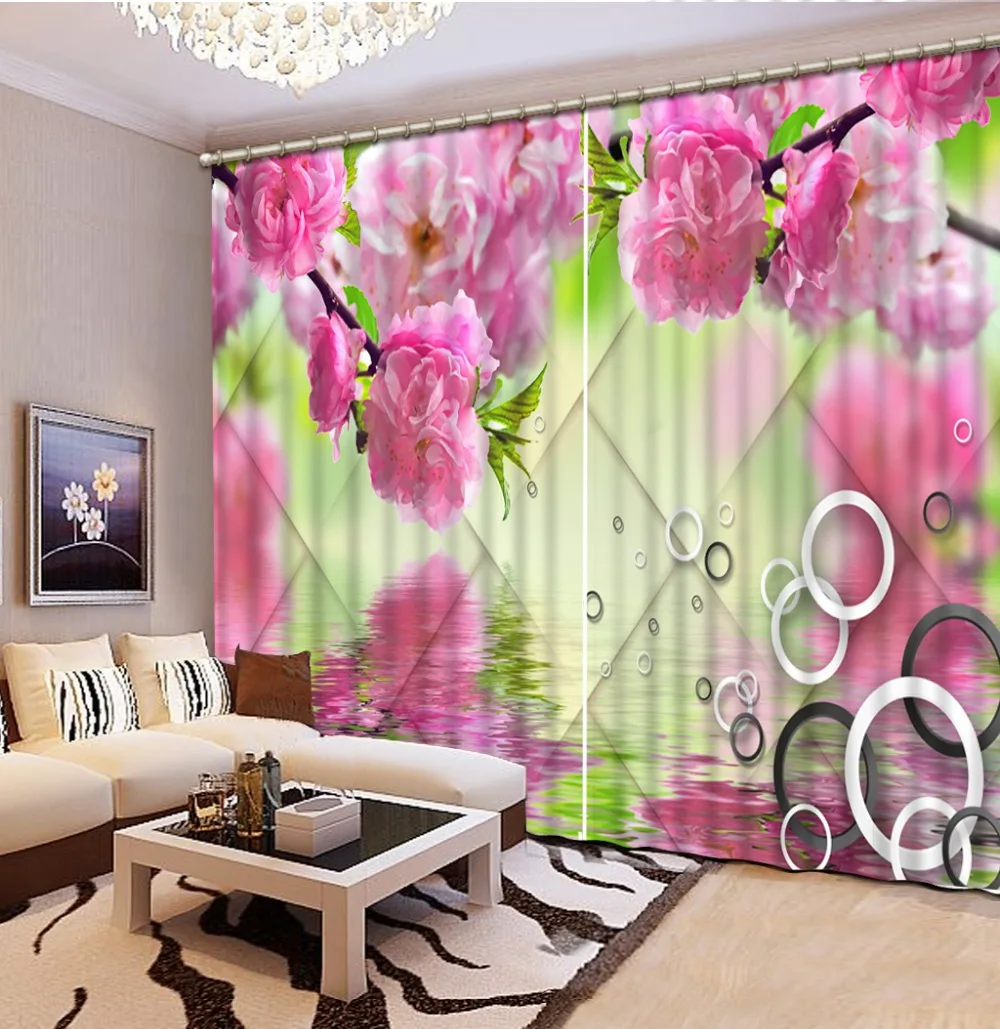 

Домашний декор природное искусство для гостиной современный розовый цветок плед круг 3D оконные шторы для спальни 3D занавески