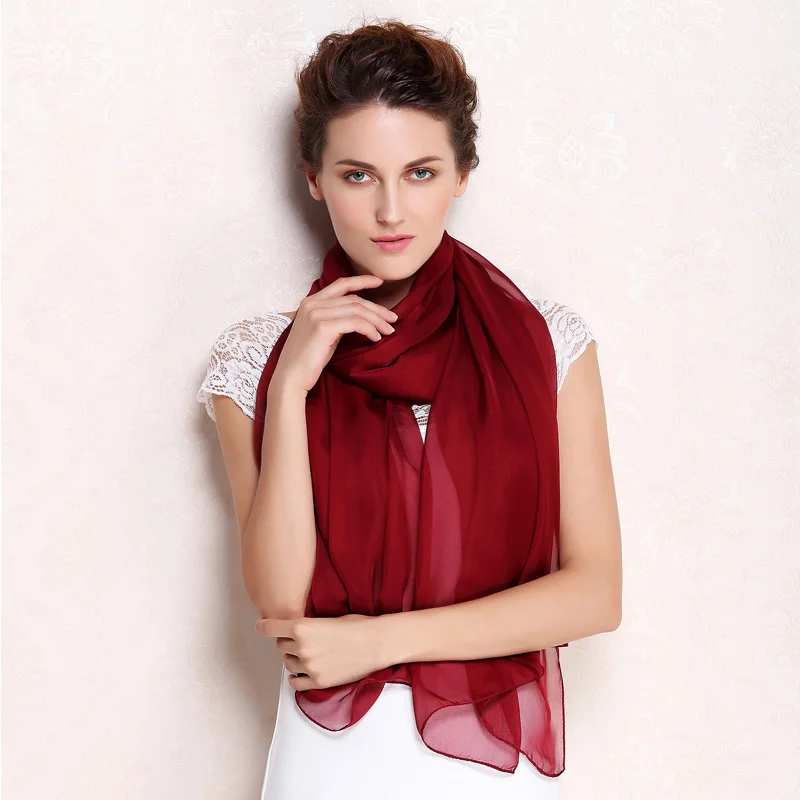 100% натуральный шелковый шарф накидка для женщин женские однотонные модные шарфы