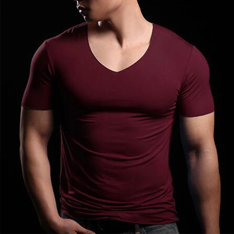 Modal Solid Color Undershirt Men Clothes Close-Fitting Short Sleeve Relax Breathable Strench V Neck Home T-Shirt Plus Size 6XL