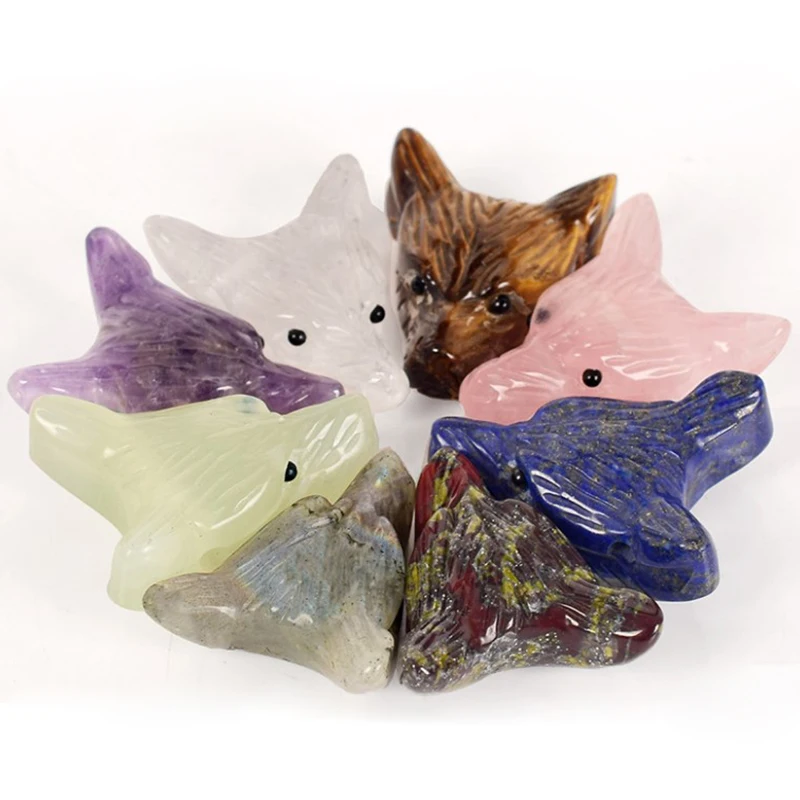 1 шт. новые милые животные голова Волка дизайн Статуэтка-подвеска натуральный камень кристалл кварц резное ожерелье