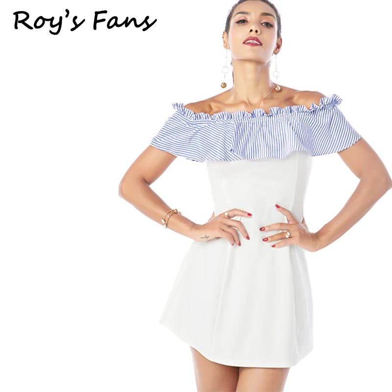 Рой Вентиляторы оборками слэш Средства ухода за кожей Шеи женское платье Летний