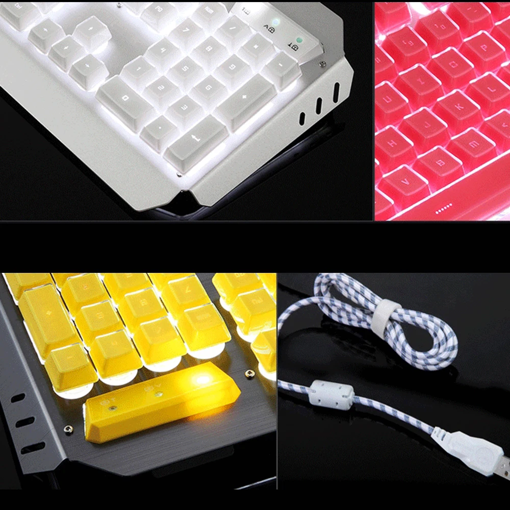 Механическая клавиатура USB Проводная эргономичная клавиатура с подсветкой Механическая игровая клавиатура и мышь набор с панелью из алюминиевого сплава