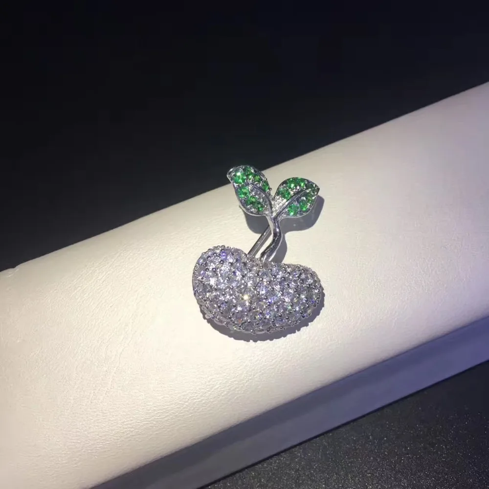 Маленькая брошь яблоко из серебра 925 пробы блестящая Брошь для женщин и девушек