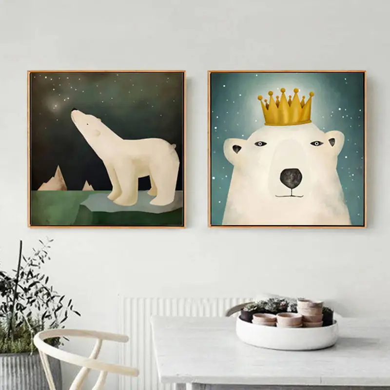 Modern Cute white cartoon bear Art Prints Poster Nursery Wall Picture Canvas Painting Kids Room Decor No Frame | Дом и сад
