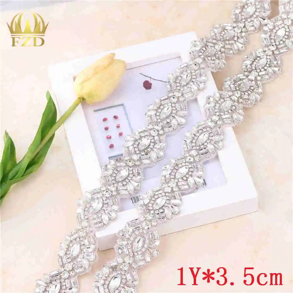FA-1399 silver 1 ярд) бисером горячей фиксации Серебряный Прозрачный Bling пришить Кристалл Стразы Аппликация отделка для платья DIY свадебный пояс повязки на голову подвязки - Цвет: FA-1399 silver