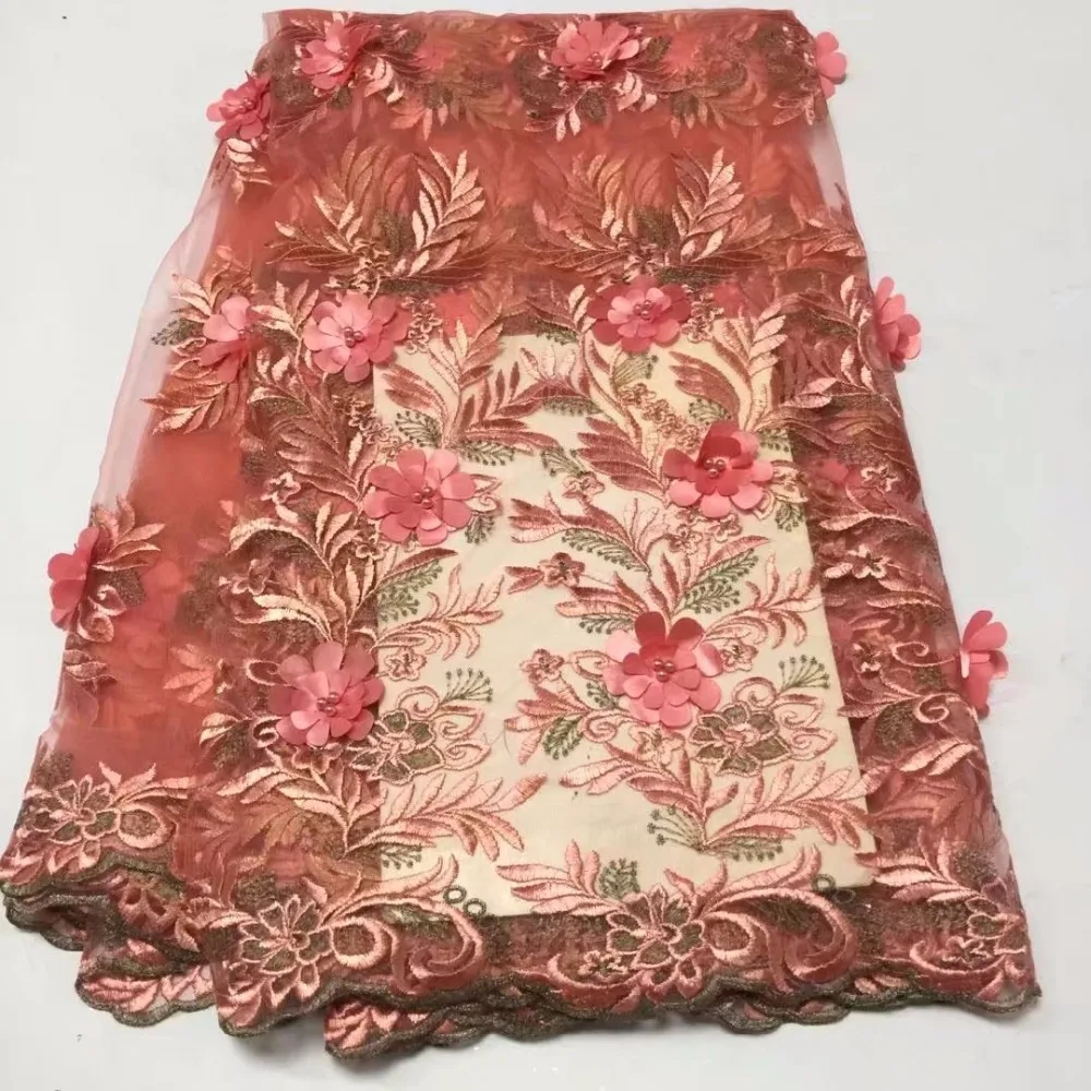 

2018 3D Bead Applique African High Quality Net French Voile Guipure tulle mesh Lace Fabric For dress 5yd/lot LP050501