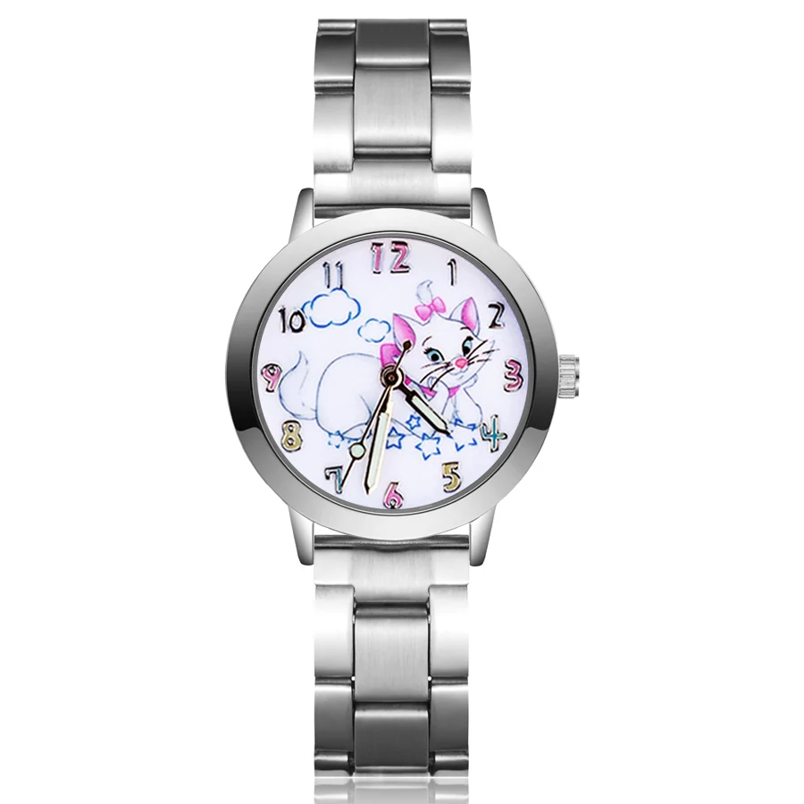 

Cute Cartoon Cat style Children's Watches Kids Student Girls boys Quartz Metal steel Wrist Watch JA37