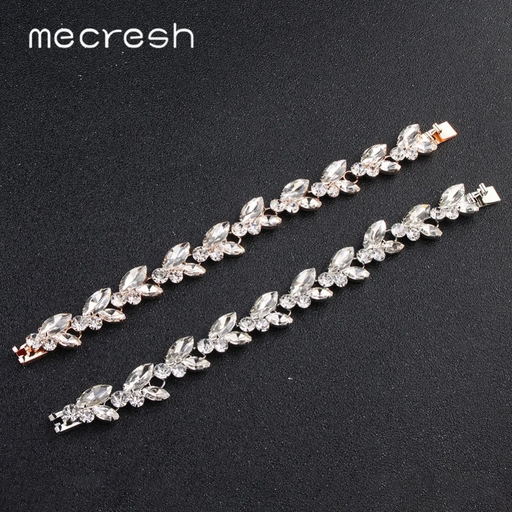 Mecresh листьев Свадебная обувь для невесты с украшением из камней и браслет женщин