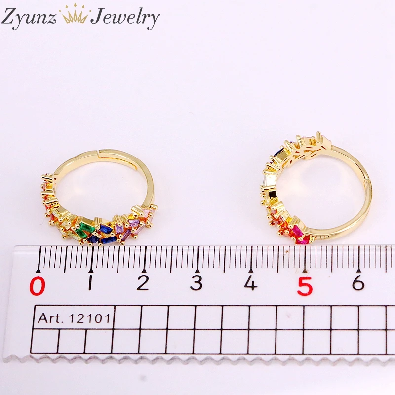 

6PCS, Multi-stone Ring Rainbow Ring Gold Color Cubic Zirconia Colorful CZ Paved jewellery Ring