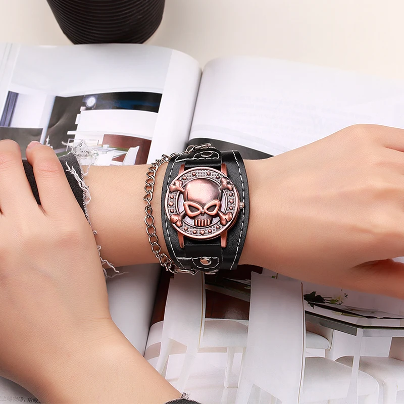 

Hot Sales O.T.SEA Brand Skeleton Skull Leather Watches Men Luxury Sports Quartz Punk Watch Relogio Masculino 1831-11