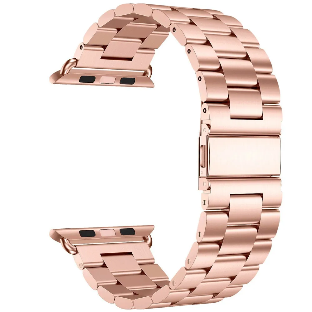Rose gold Нержавеющая сталь ремешок для наручных часов Apple Watch, версии 44/42/40/38 мм, сопутствующий браслет, ремешок для наручных часов iWatch, версия 5/4/3/2/1, с металлическим ремнем, аксессуары - Цвет ремешка: Rose gold
