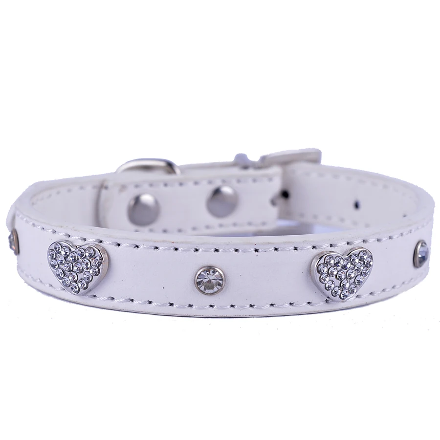 Стразы искусственная кожа ошейник для маленьких собак кожаный Bling Diamante Сердце шипованных Чихуахуа йорка 5 цветов Размеры размеры S и M