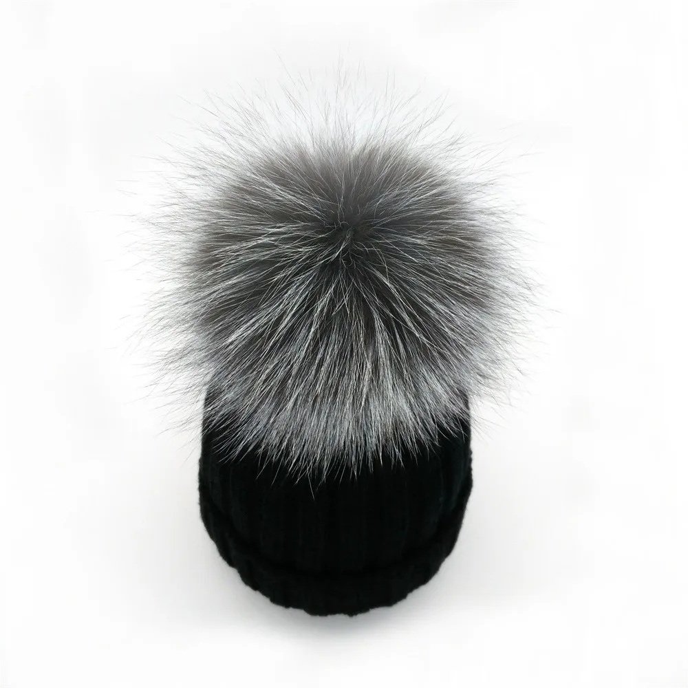 Minhui/Новинка; зимние шапки для детей; Skullies Beanies для девочек; шапка с помпонами из натурального меха серебристой лисы; шапка для девочек; плотная шапка