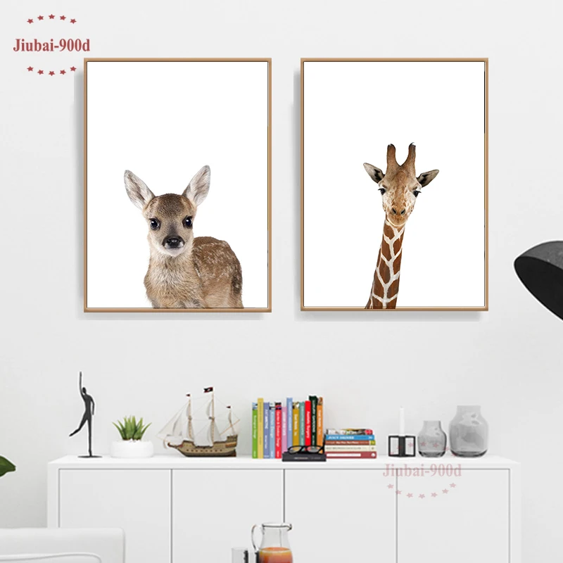 Kids Room Animal Pictures Decor Deer Zebra giraffe Poster Canvas Painting Wall Art Print and Nursery NUR016 | Дом и сад