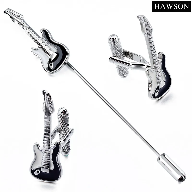

2017 Fashion Guitar Cufflinks Long Needle Guitar Brooch Musical Instrument Brooches Pins Jewelry