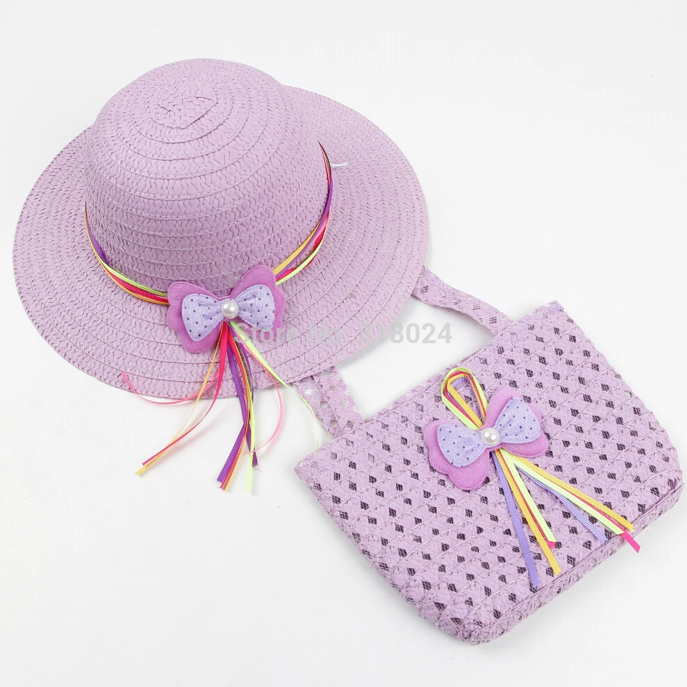 20 шт./лот промоакция милая Летняя Пляжная соломенная шляпа с милым бантом для