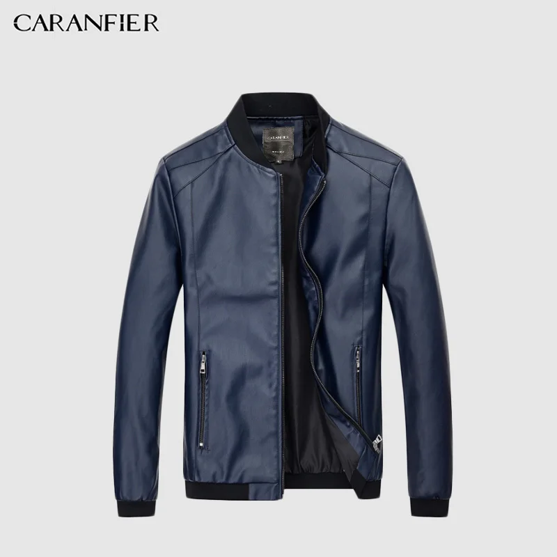 Мужские кожаные куртки CARANFIER мотоциклетные с воротником стойкой и карманами на