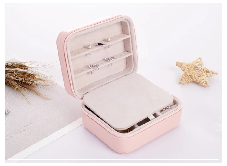 New Arrival Women's Mini Stud Earring Ring Jewelry Box Useful Makeup Organizer With Zipper Travel Portable Bracelet Storage Case |