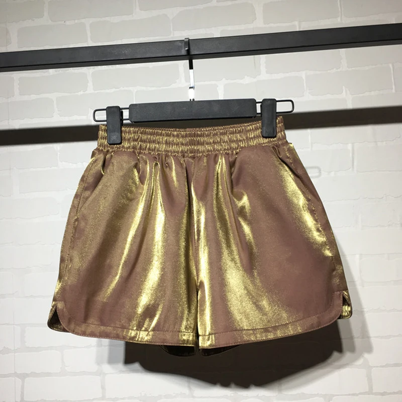 10 colors Punk Gold Sequin Shorts Women Summer 2019 New High Waist short feminino Casual Vintage plus size Wide Leg Short | Женская