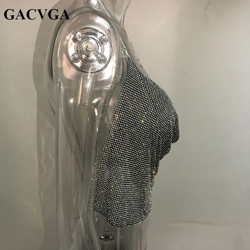 Женский укороченный топ с кристаллами GACVGA черный металлический Топ без косточек