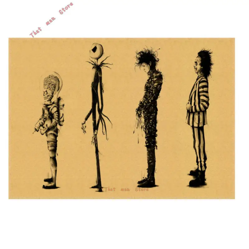 Tim Burton movie posts Винтаж Ретро Матовая крафт-бумага античный плакат Настенная Наклейка домашний декор 42*30 см - Цвет: Черный