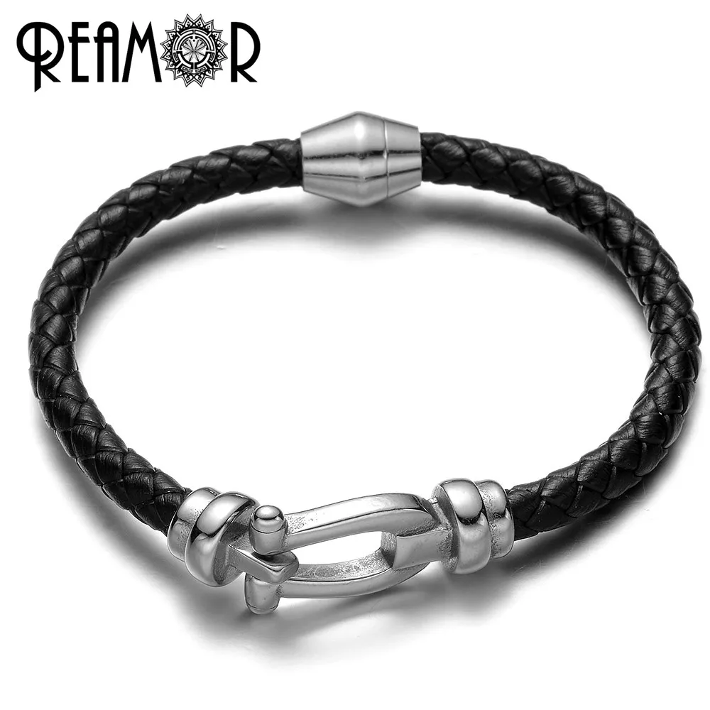 Браслет из кожи и нержавеющей стали шармы REAMOR 5 мм 316L подходящие мужские женские