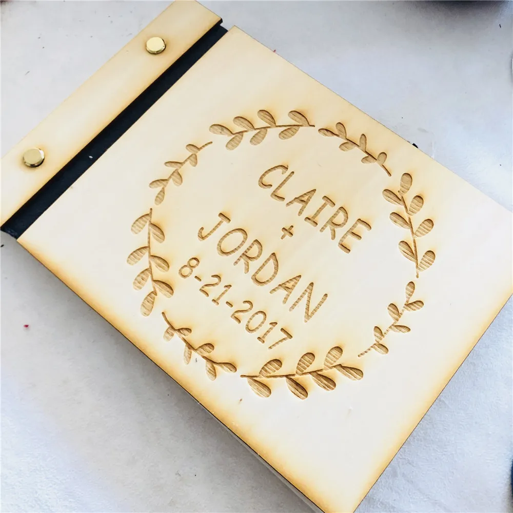 Customied деревенский Свадебный Гостевая книга по заказу жениха и невесты имя Подарок на годовщину свадьбы деревянный Подпись книжные принадлежности